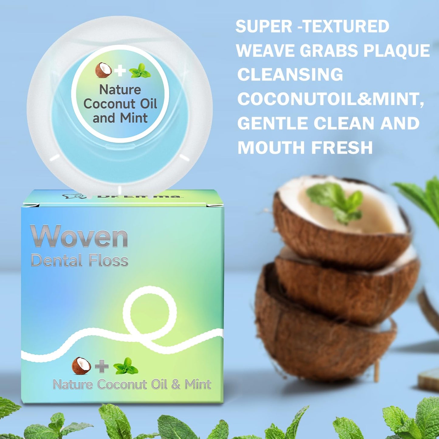 Dr. Emma Woven Coconut Oil-Infused Expanding Dental Floss – Mint, 33 yd, Pack of 4