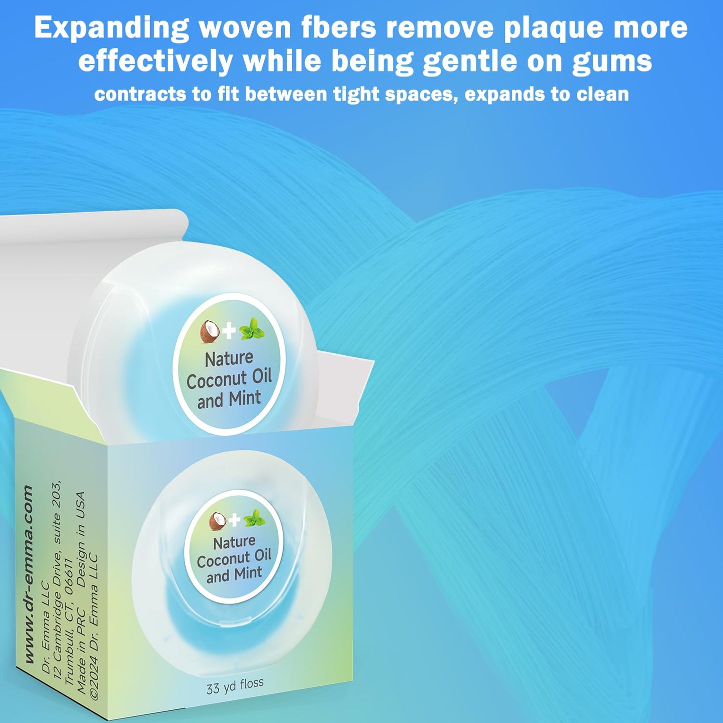 Dr. Emma Woven Coconut Oil-Infused Expanding Dental Floss – Mint, 33 yd, Pack of 4