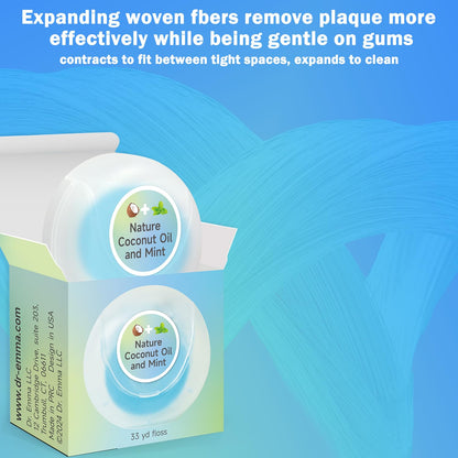 Dr. Emma Woven Coconut Oil-Infused Expanding Dental Floss – Mint, 33 yd, Pack of 4