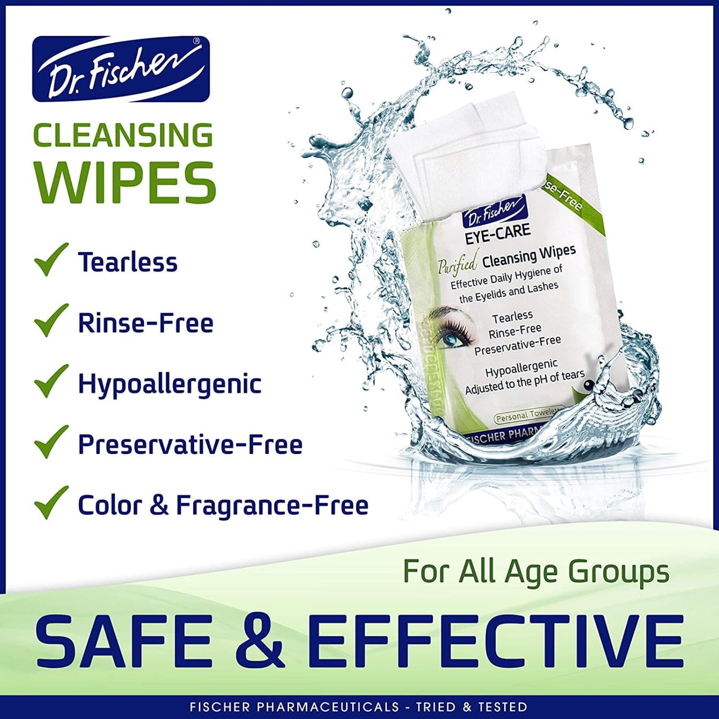 Dr. Fischer Eyelid Wipes – Hypoallergenic, Preservative-Free Eye Cleaning Wipes (Twin Pack)