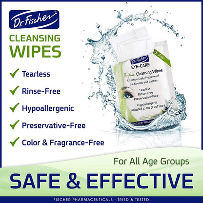 Dr. Fischer Eyelid Wipes – Hypoallergenic, Preservative-Free Eye Cleaning Wipes (Twin Pack)