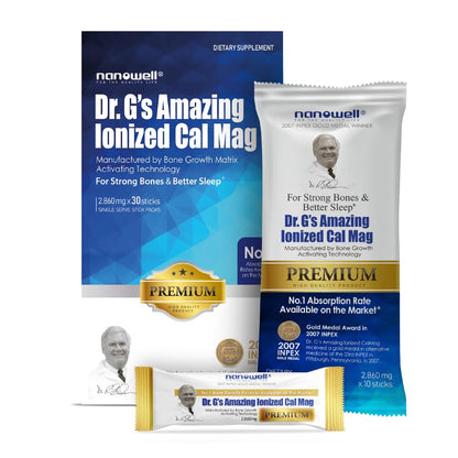 Dr. G's Ionized Cal Mag 2,860mg - Premium Calcium & Magnesium Bone Strength Supplement | 30 Sticks