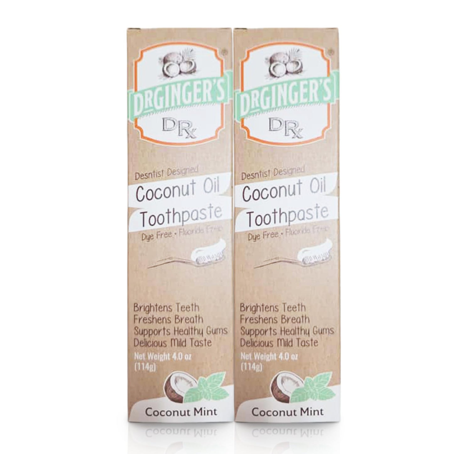 Dr. Ginger's Coconut Oil Fluoride Free Toothpaste - 4oz Pack of 2