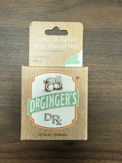 Dr. Ginger's White Charcoal Dental Floss - Flat Glide for Tight Gaps, 32 yd x 3 pcs