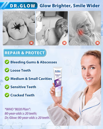 Dr. Glow Gingivitis Treatment Toothpaste for Elderly & Mid-Aged, Gum Repair for Receding Gums Hydroxyapatite Toothpaste, Periodontal Disease Treatment for Seniors, Fluoride Free Gum Disease Treatment