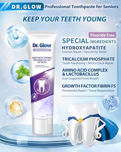 Dr. Glow Gingivitis Treatment Toothpaste for Elderly & Mid-Aged, Gum Repair for Receding Gums Hydroxyapatite Toothpaste, Periodontal Disease Treatment for Seniors, Fluoride Free Gum Disease Treatment