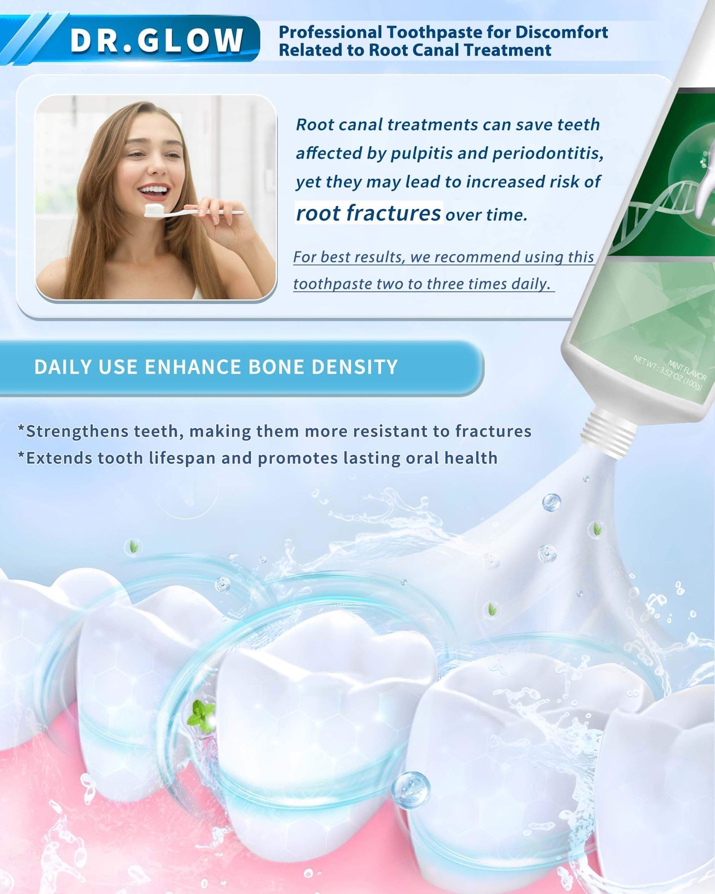 Dr. Glow Post-Root-Canal Toothpaste – Remineralizing Hydroxyapatite, Fluoride Free