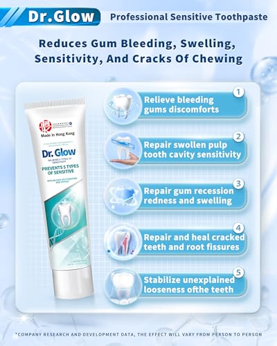 Dr. Glow Sensitive Toothpaste Fluoride Free Hydroxyapatite Toothpaste for Remineralizing Enamel & Sensitive Relief, Mint Flavor