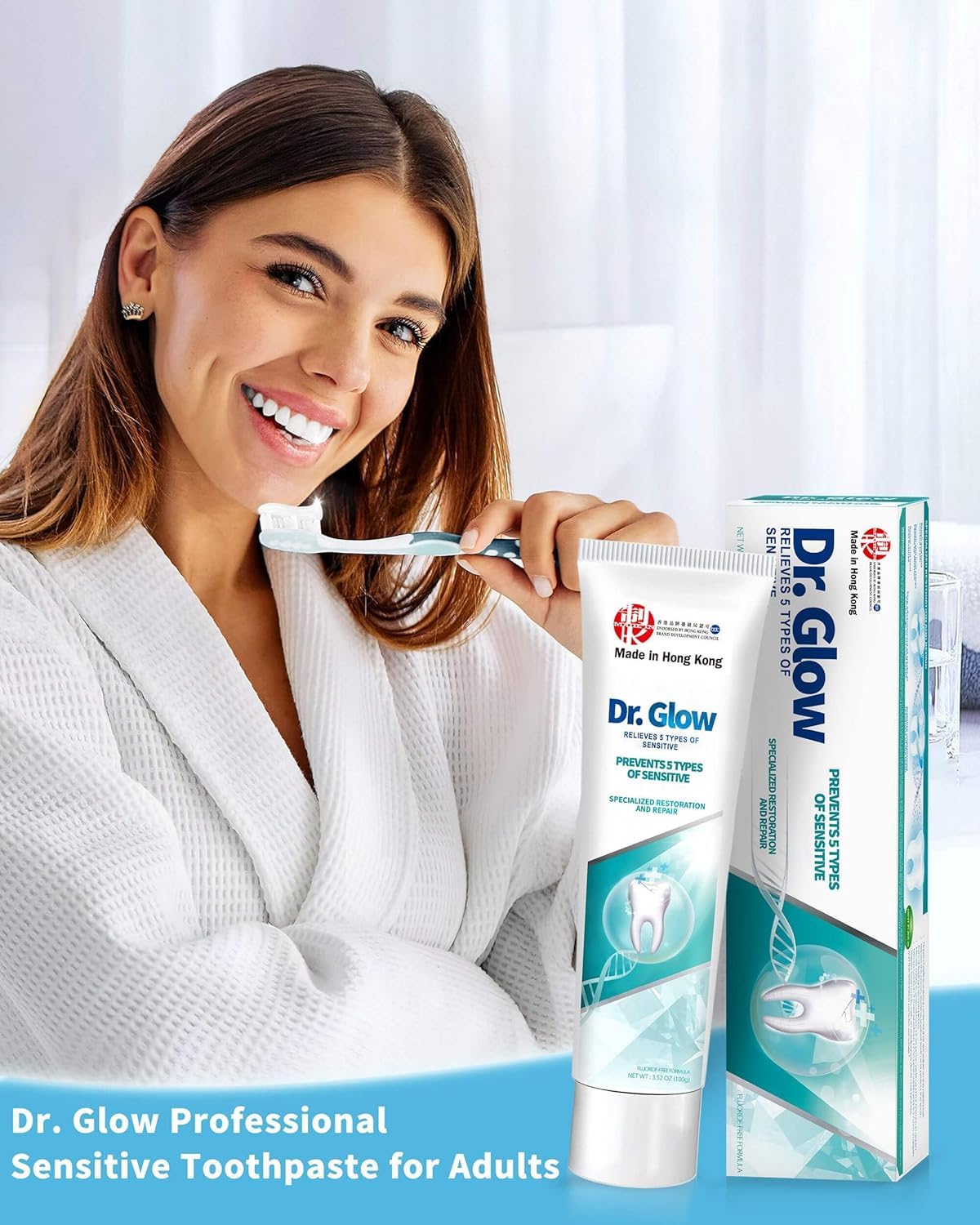 Dr. Glow Sensitive Toothpaste Fluoride Free Hydroxyapatite Toothpaste for Remineralizing Enamel & Sensitive Relief, Mint Flavor