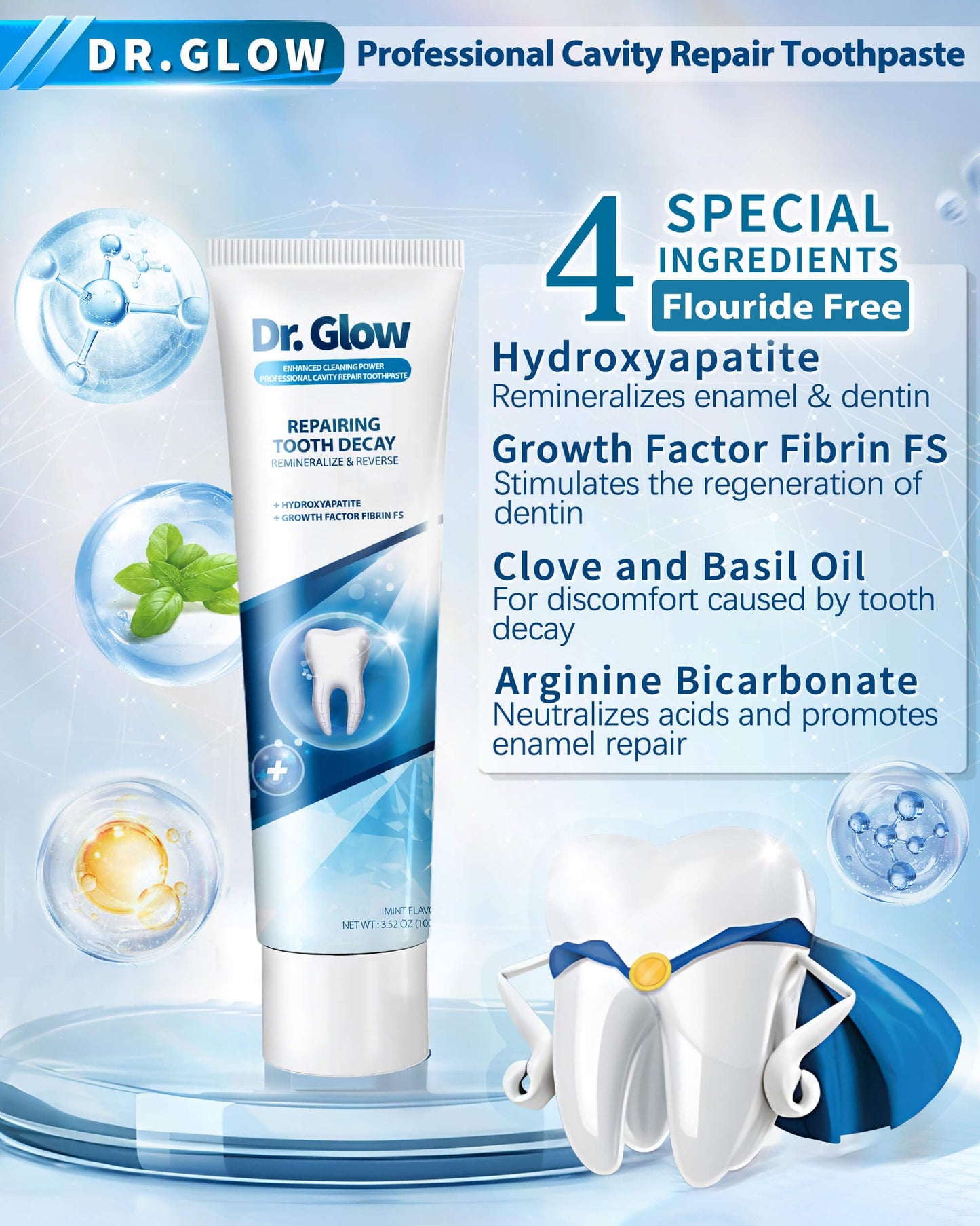 Dr. Glow Cavity Repair Toothpaste – Fluoride-Free Remineralizing Hydroxyapatite