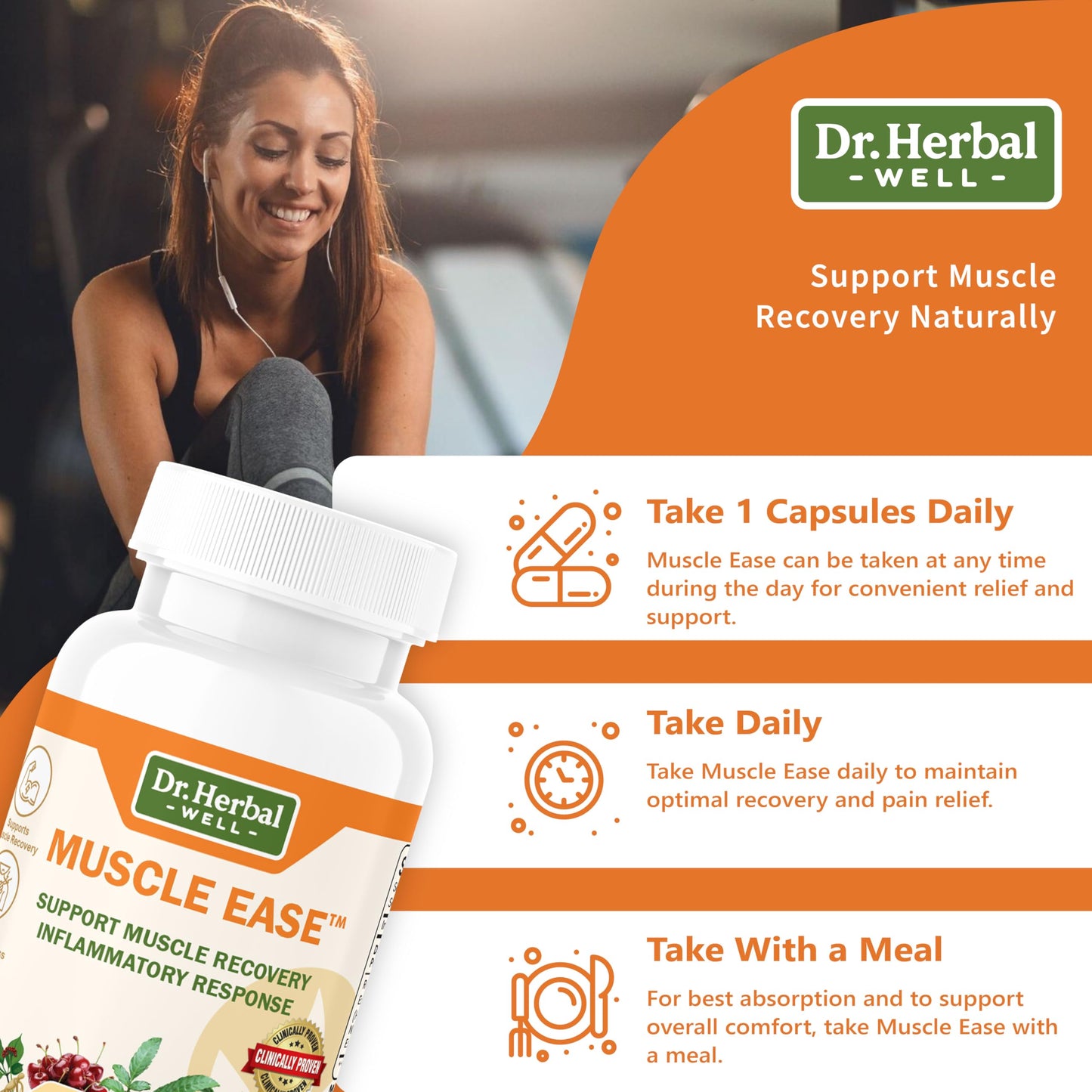DR.HERBAL WELL Muscle Ease – Fast-Acting Joint, Muscle & Nerve Support | 60 Capsules MAX-Strength