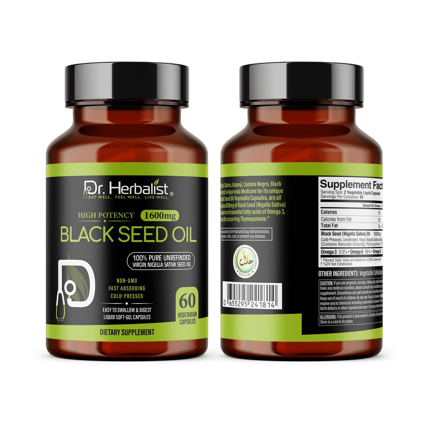 Dr. HERBALIST Black Seed Oil 1600mg – 60 Softgels | Cold-Pressed Organic Nigella Sativa