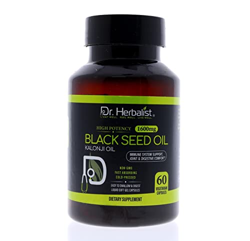 Dr. HERBALIST Black Seed Oil Capsules - 120 Count, 1600mg Per Serving | Organic Cold-Pressed Nigella Sativa