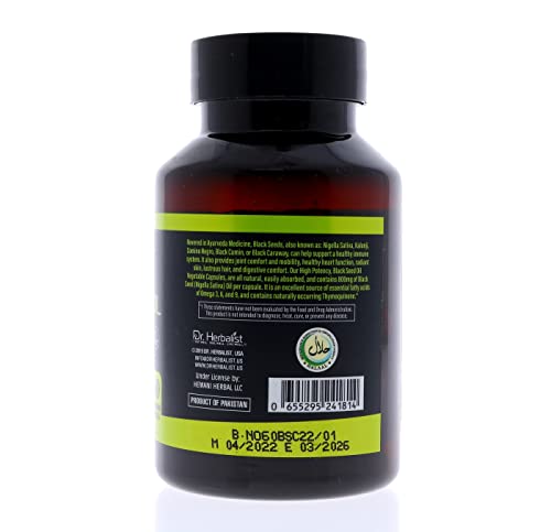 Dr. HERBALIST Black Seed Oil Capsules - 120 Count, 1600mg Per Serving | Organic Cold-Pressed Nigella Sativa