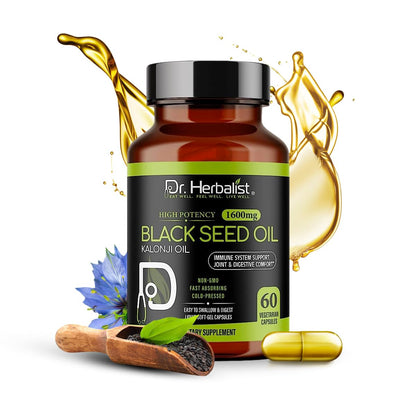 Dr. HERBALIST Black Seed Oil Capsules - 120 Count, 1600mg Per Serving | Organic Cold-Pressed Nigella Sativa
