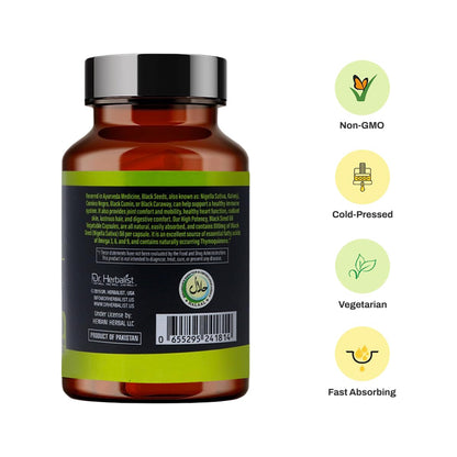 Dr. HERBALIST Black Seed Oil Capsules - 120 Count, 1600mg Per Serving | Organic Cold-Pressed Nigella Sativa