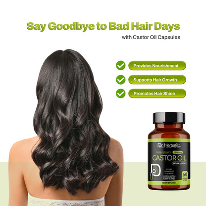 Dr. HERBALIST Castor Oil Capsules - 1600mg/Serving, 60 Count | Non-GMO, Cold-Pressed, Vegetarian