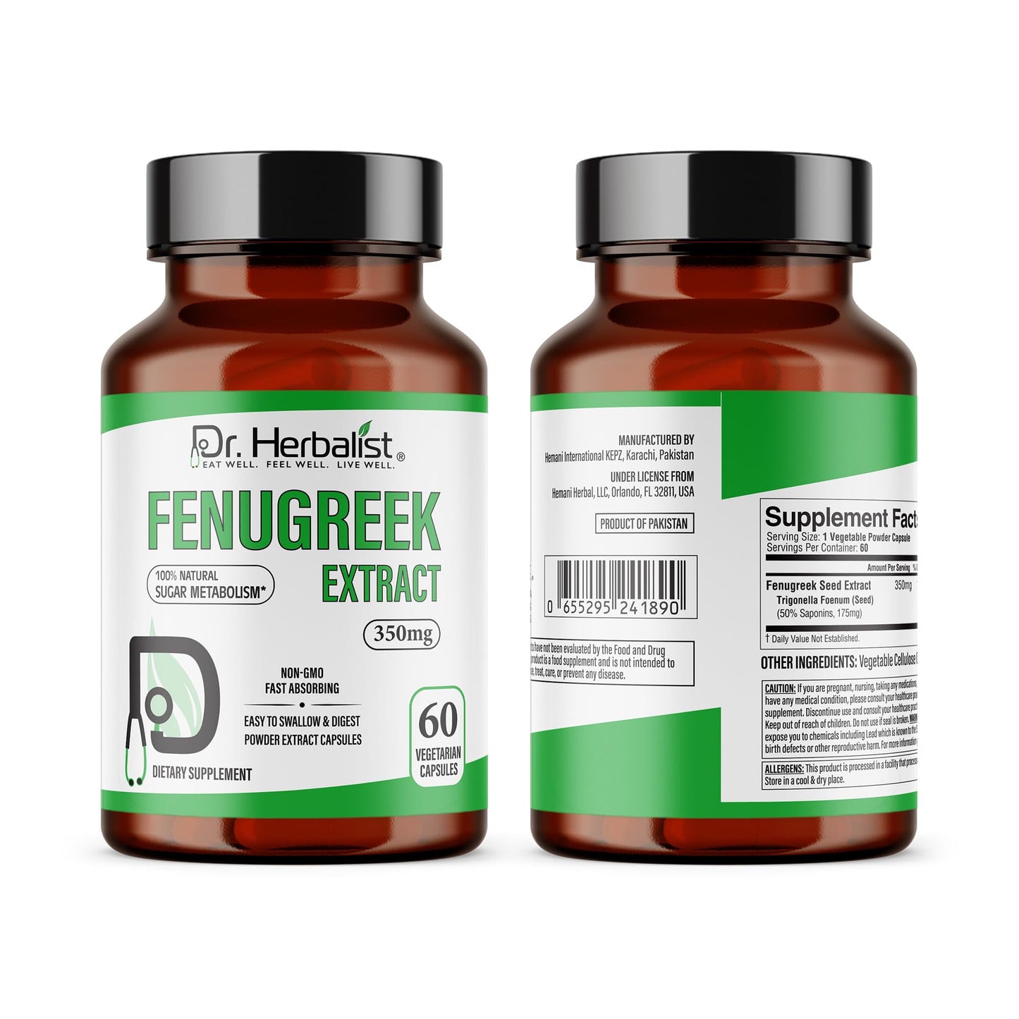 Dr. Herbalist Fenugreek Extract 350mg - 60 Capsules | Non-GMO | Fast-Absorbing | Vegetarian