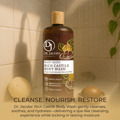 DR. JACOBS NATURALS Castile Shea Butter Body Wash | Gentle Hydration for Dry, Sensitive Skin – 32 oz