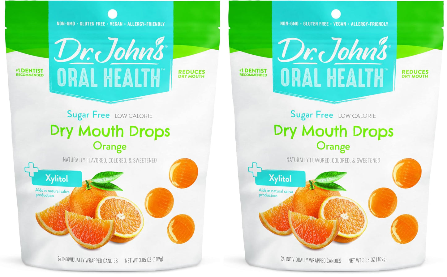 Dr. John's Dry Mouth Drops (Orange) - Sugar Free, Low-Calorie, Keto-Friendly, 24 Count (Pack of 2)