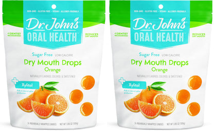 Dr. John's Dry Mouth Drops (Orange) - Sugar Free, Low-Calorie, Keto-Friendly, 24 Count (Pack of 2)