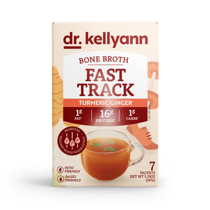 Dr. Kellyann Fast Track Bone Broth Packets – 7 Servings, 16g Protein, Grass-Fed Collagen