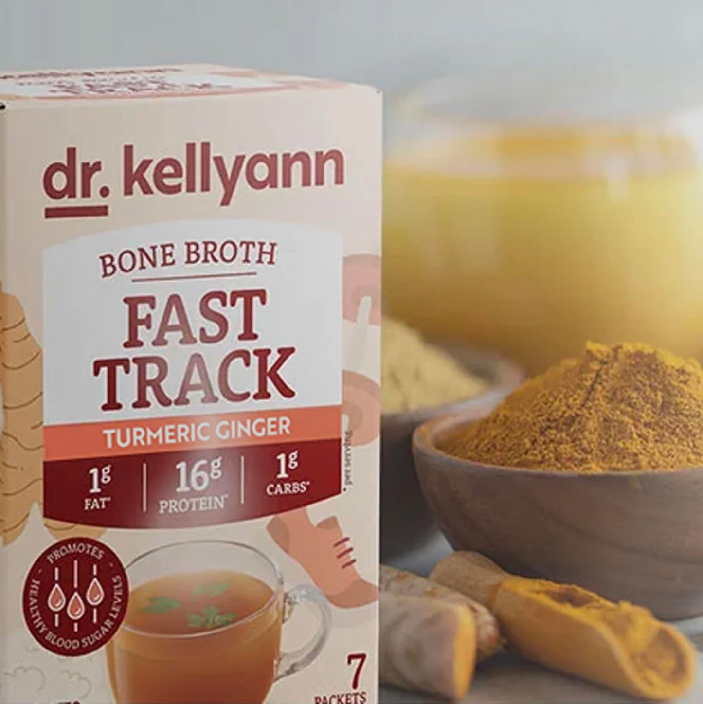 Dr. Kellyann Fast Track Bone Broth Packets – 7 Servings, 16g Protein, Grass-Fed Collagen