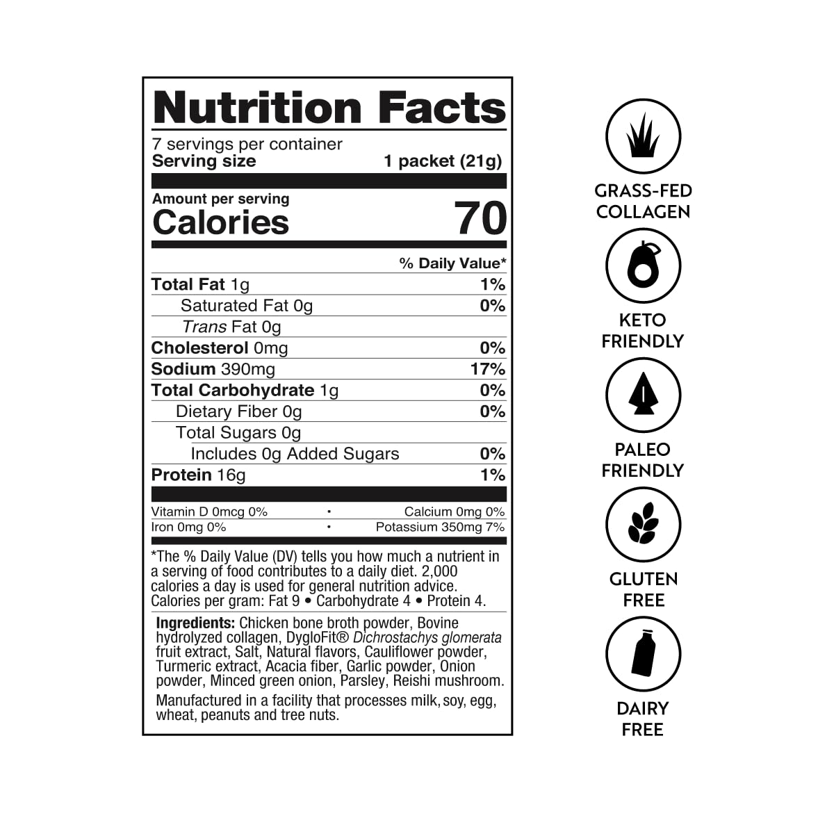 Dr. Kellyann Fast Track Bone Broth Packets – 7 Servings, 16g Protein, Grass-Fed Collagen