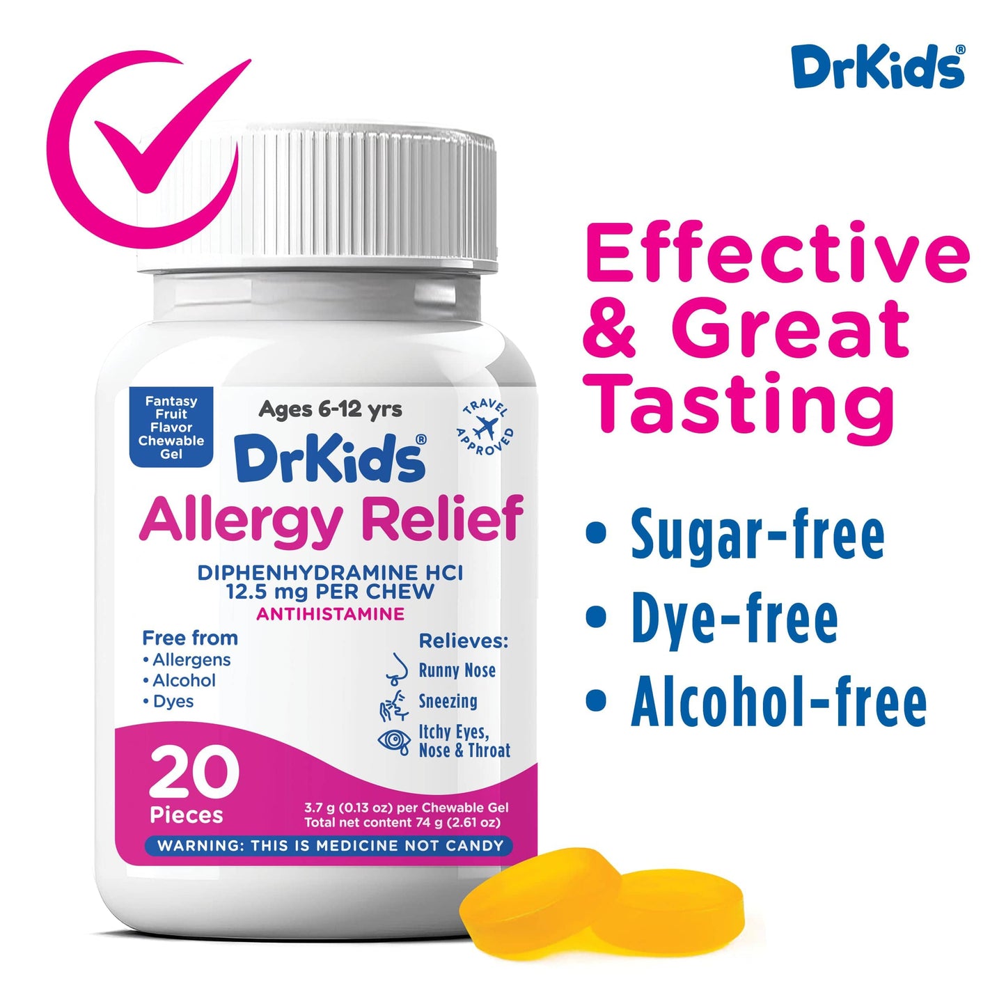 Dr. Kids Children's Allergy Relief Chewables Gels – Fantasy Fruit Flavor, 20 Count