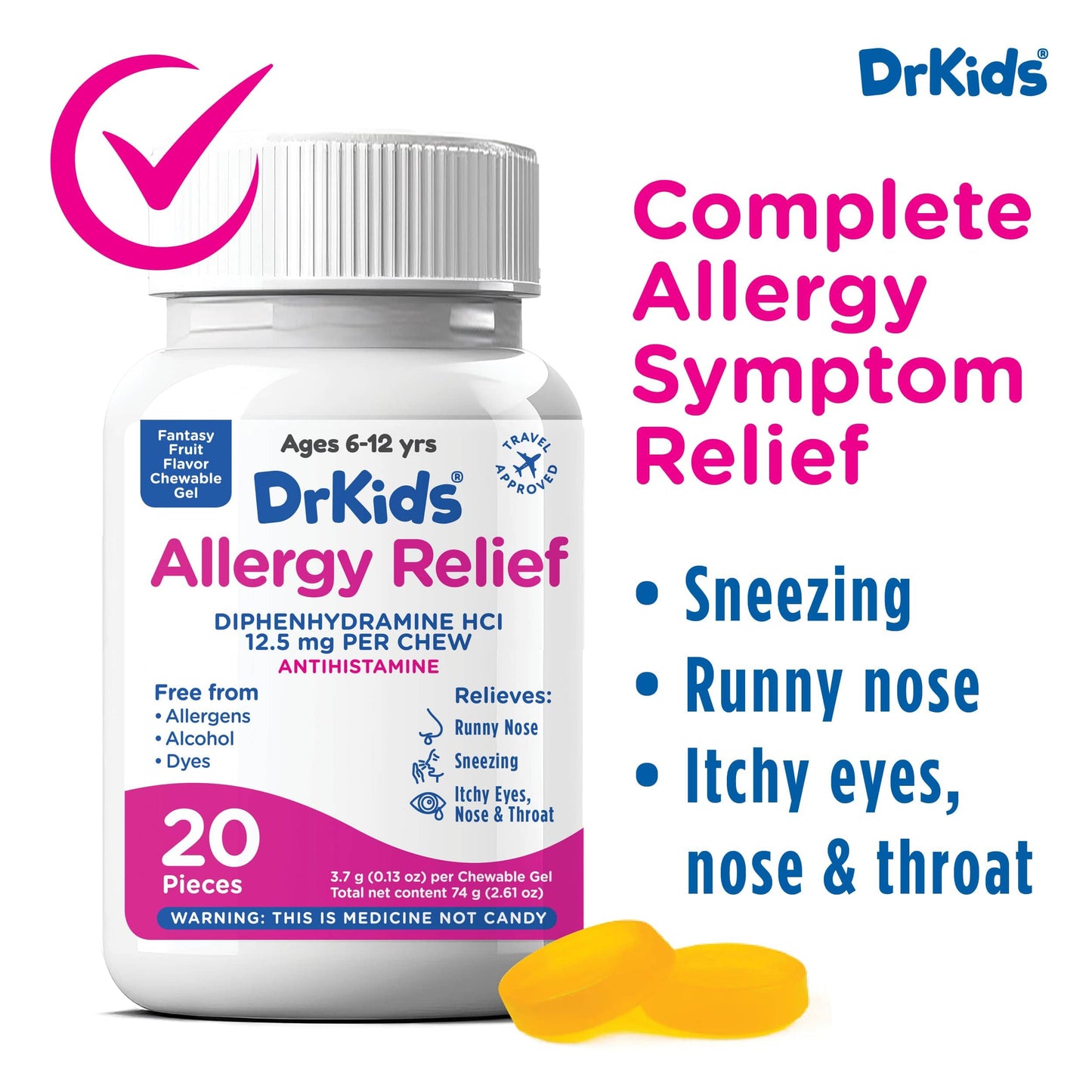 Dr. Kids Children's Allergy Relief Chewables Gels – Fantasy Fruit Flavor, 20 Count