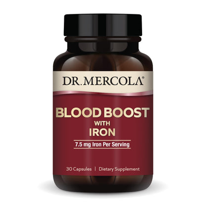 Dr. Mercola Blood Boost with Iron – 7.5 mg Iron, 30 Capsules | Non-GMO, Gluten Free, Soy Free