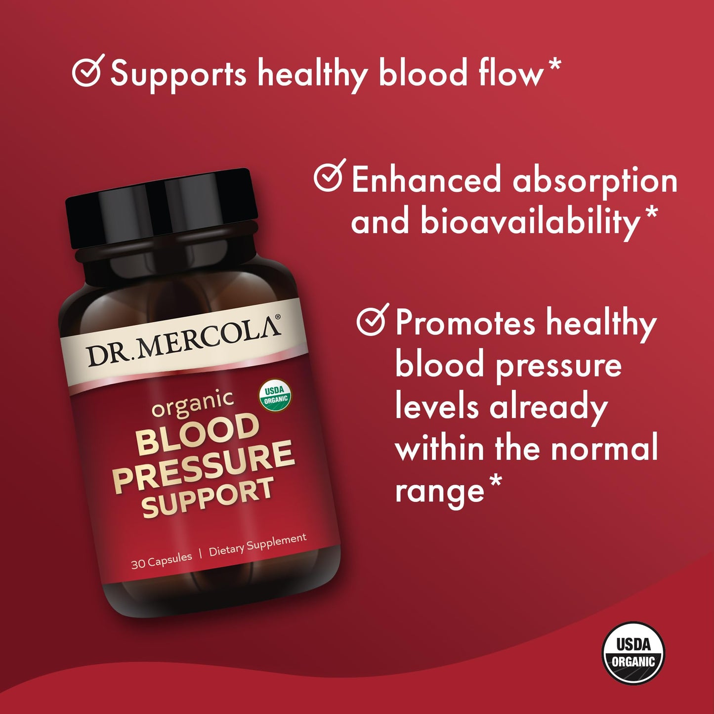 Dr. Mercola Organic Blood Pressure Support – Grape Seed Extract – Non-GMO & Soy-Free – 30 Servings