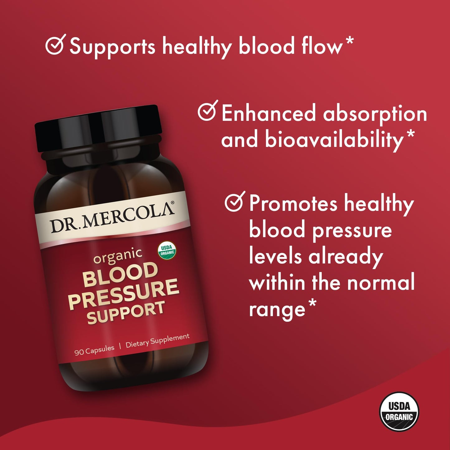 Dr. Mercola Organic Blood Pressure Support – High-Potency Grape Seed Extract, Non-GMO & Soy-Free, 90 Servings