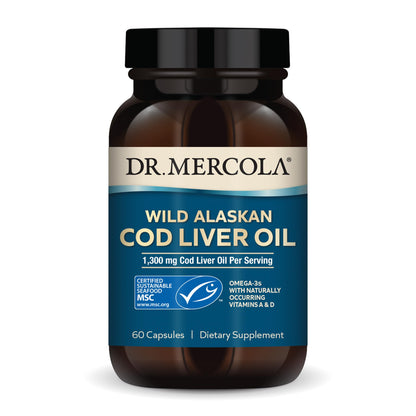Dr. Mercola Cod Liver Oil – 1,300 mg per Serving, 30 Servings (60 Capsules) – MSC Certified, Non-GMO