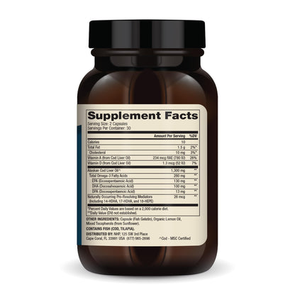 Dr. Mercola Cod Liver Oil – 1,300 mg per Serving, 30 Servings (60 Capsules) – MSC Certified, Non-GMO