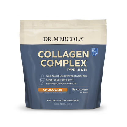 Dr. Mercola Collagen Complex Powder – Skin Elasticity & Joint Support – 10.89 oz (30 Servings) – Chocolate