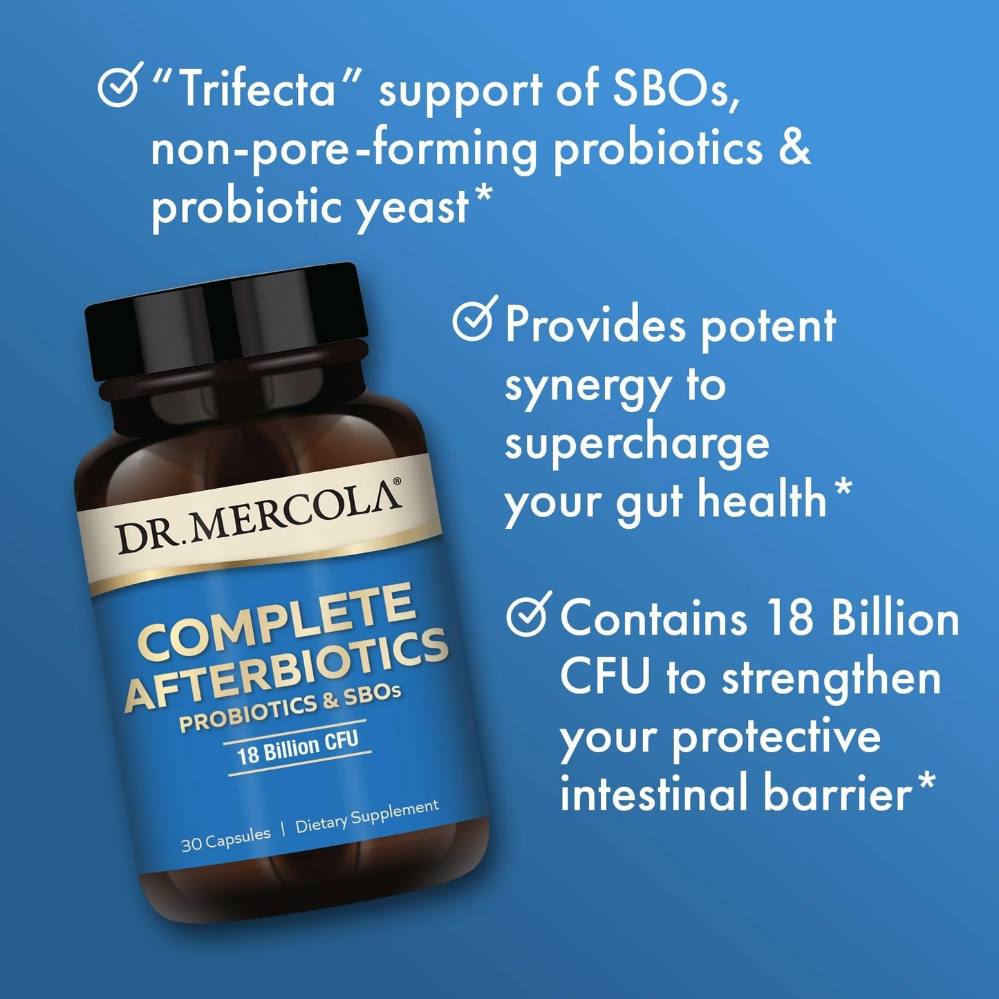 Dr. Mercola Complete Afterbiotics – 18B CFU Probiotic (SBOs) – Non-GMO, Gluten-Free – 30 Servings