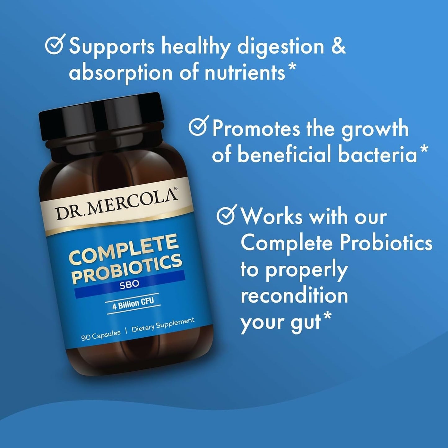 Dr. Mercola Complete Probiotics SBO – 4 Billion CFU for Gut Health, Immune Support | Non-GMO, Gluten-Free & Soy-Free – 90 Capsules