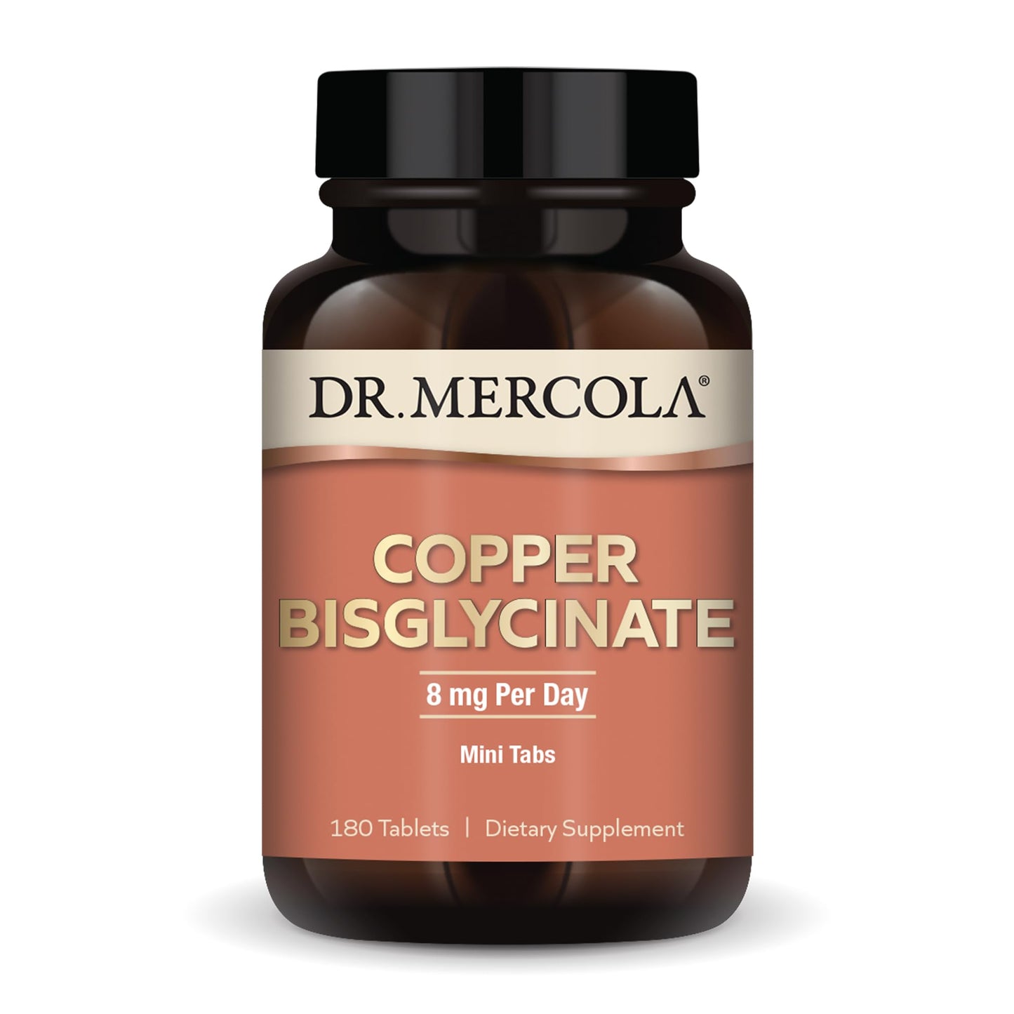 Dr. Mercola Copper Bisglycinate - 90 Servings (180 Tablets) | 8 mg Daily | Non-GMO