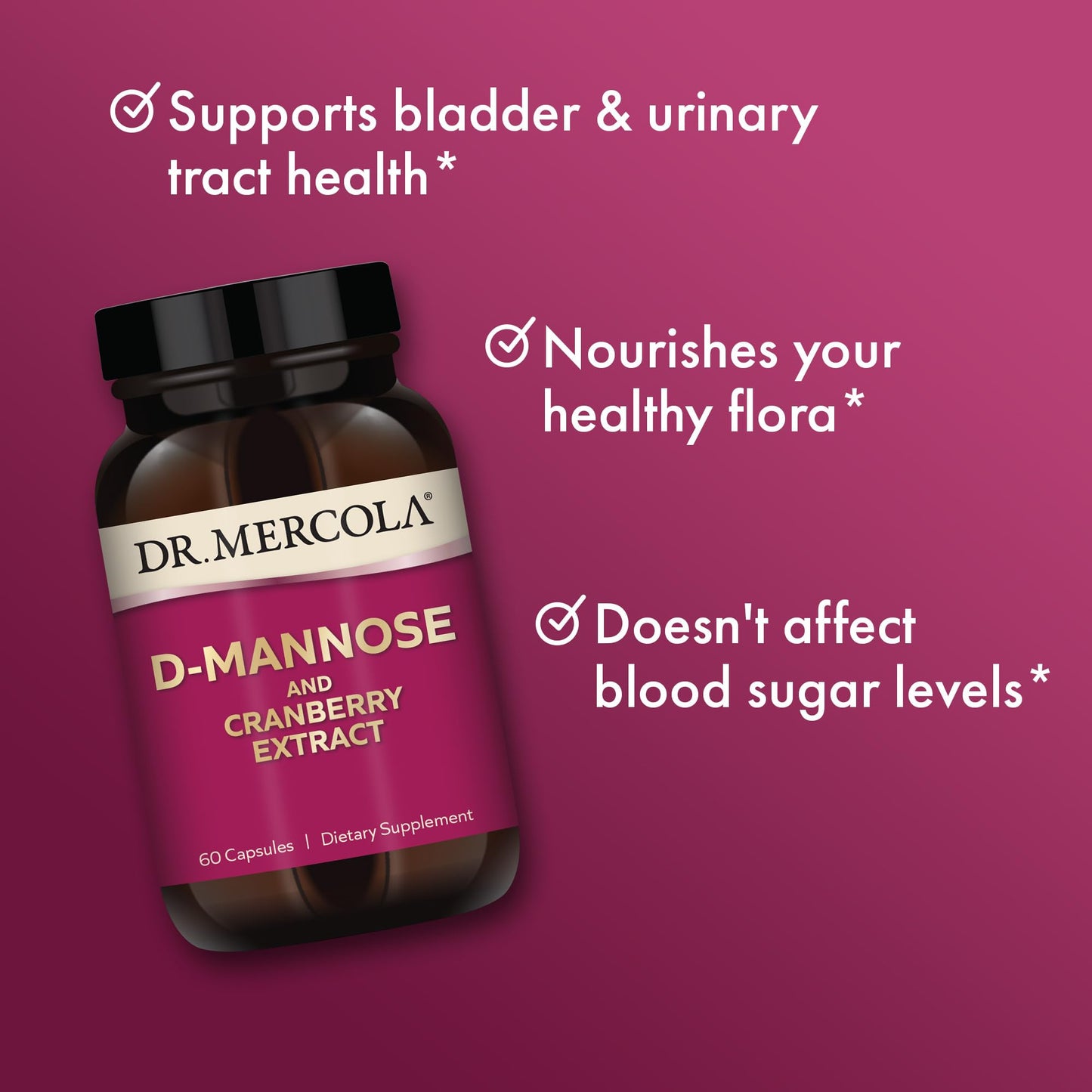 Dr. Mercola D-Mannose and Cranberry Extract – 30 Servings (60 Capsules) | Supports Urinary Tract Health | Non-GMO