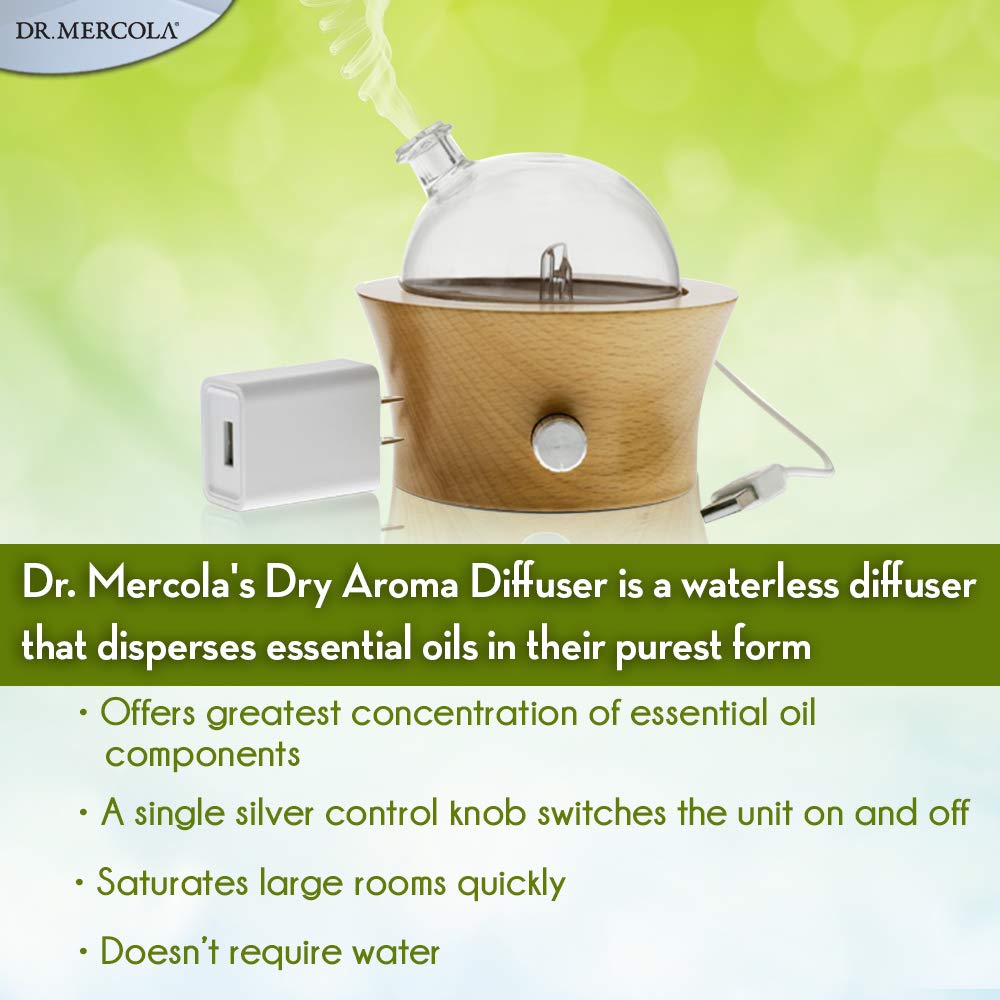 Dr. Mercola Dry Aroma Diffuser - Waterless Beechwood & Glass Diffuser for Essential Oils