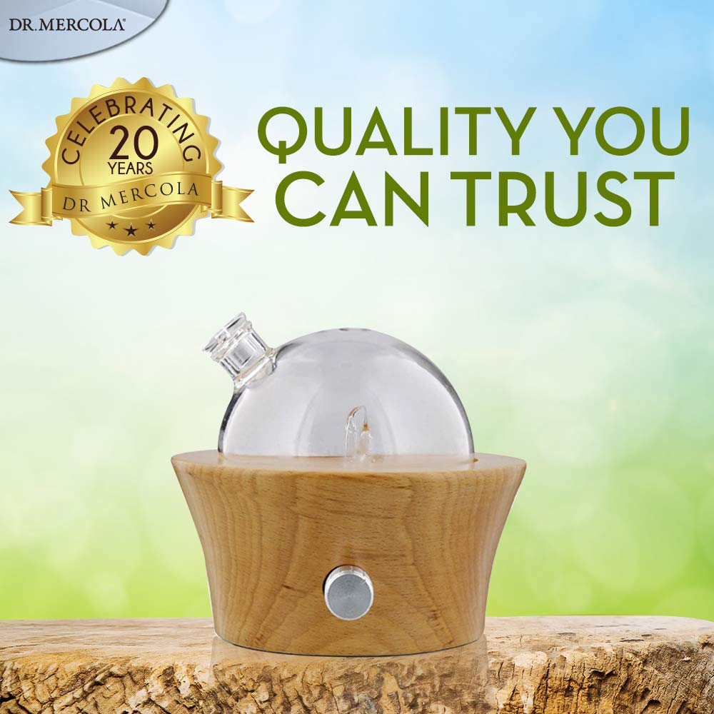 Dr. Mercola Dry Aroma Diffuser - Waterless Beechwood & Glass Diffuser for Essential Oils