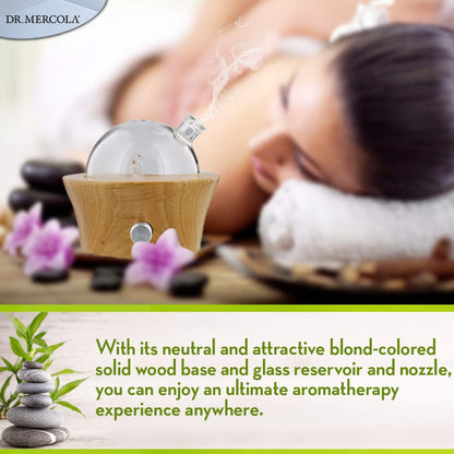 Dr. Mercola Dry Aroma Diffuser - Waterless Beechwood & Glass Diffuser for Essential Oils