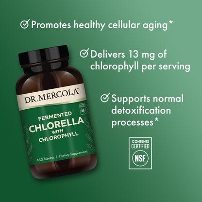 Dr. Mercola Fermented Chlorella with Chlorophyll - 90 Servings (450 Tablets) - Non-GMO, NSF Certified