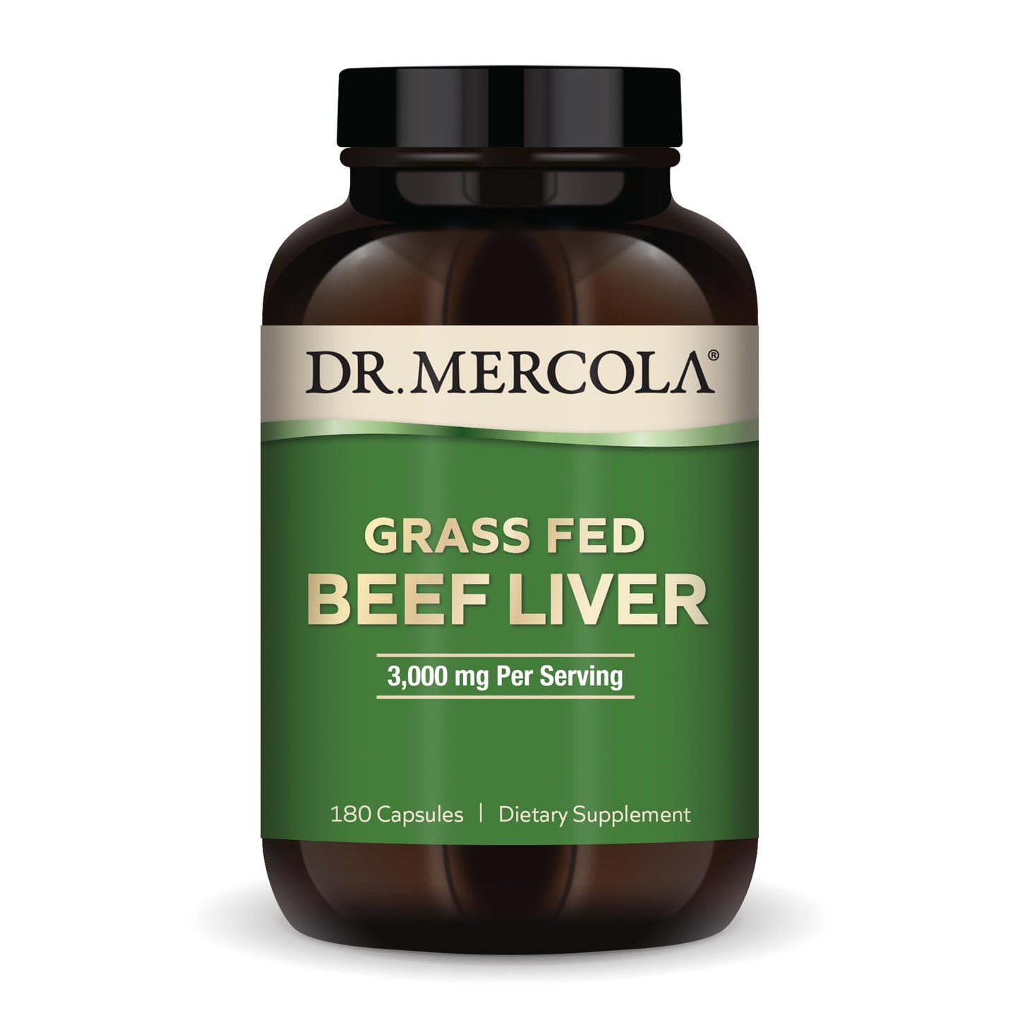 Dr. Mercola Grass-Fed Beef Liver – 30 Servings (180 Capsules) | 3,000 mg per Serving | Non-GMO