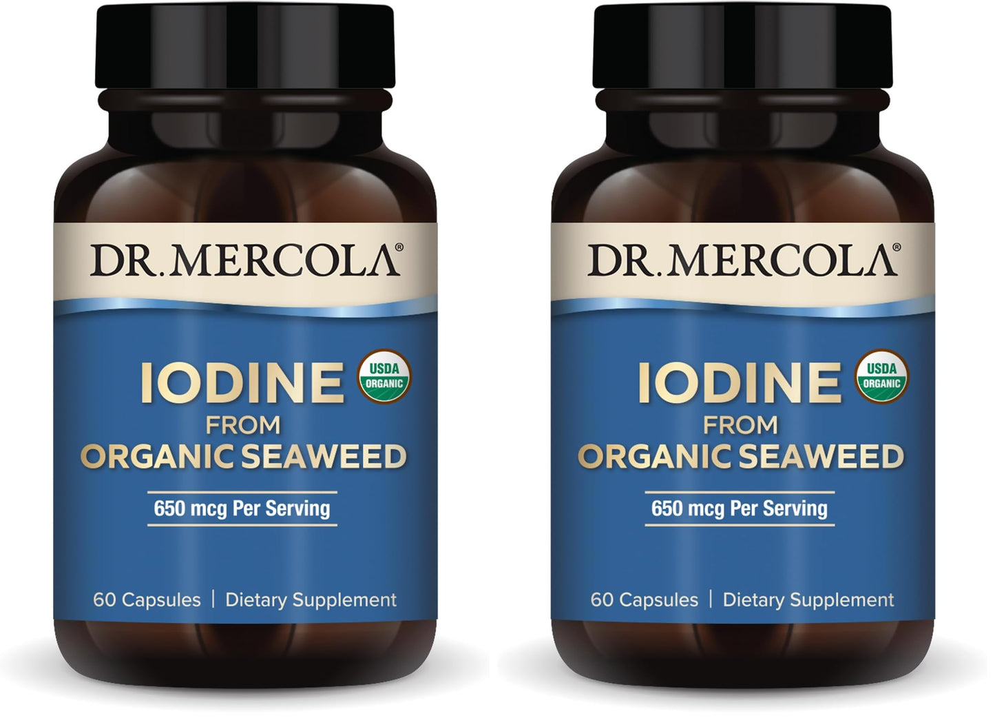 Dr. Mercola Iodine from Organic Seaweed – 650 mcg, 60 Capsules, USDA Organic (Pack of 2)