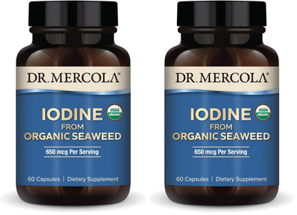 Dr. Mercola Iodine from Organic Seaweed – 650 mcg, 60 Capsules, USDA Organic (Pack of 2)