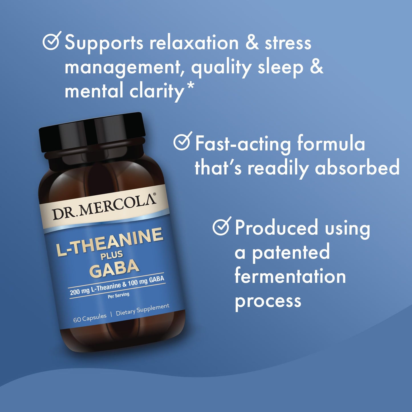 Dr. Mercola L-Theanine Plus GABA, 60 Capsules  Non-GMO, Gluten Free, Soy Free