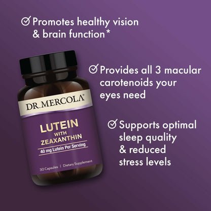 Dr. Mercola Lutein with Zeaxanthin – 30 Servings, 40 mg Lutein per Serving, Vision & Cognitive Support, Non-GMO