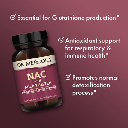 Dr. Mercola NAC with Milk Thistle – Detox Support, 500 mg NAC, 60 Capsules, Non-GMO, Gluten & Soy Free